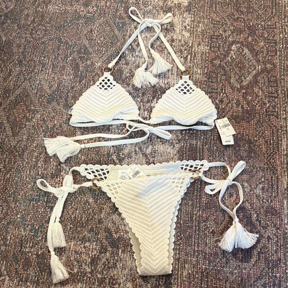 Aerie White Crochet Bikini Set